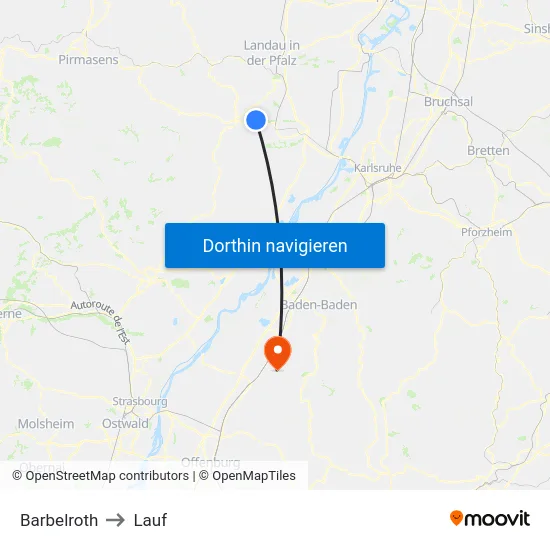 Barbelroth to Lauf map