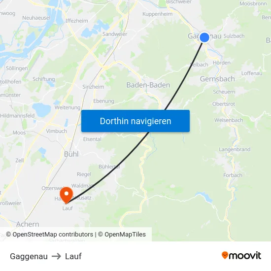 Gaggenau to Lauf map
