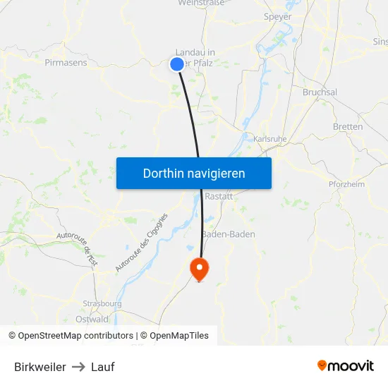Birkweiler to Lauf map