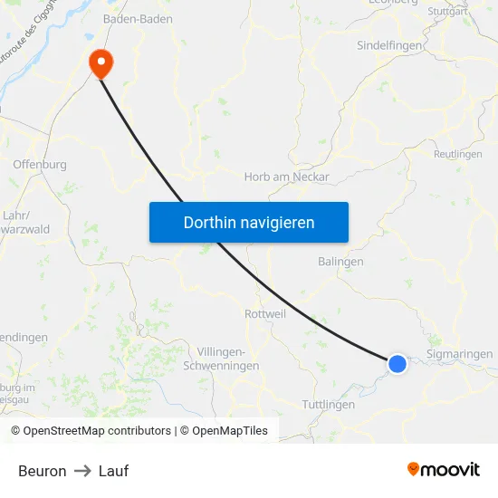 Beuron to Lauf map