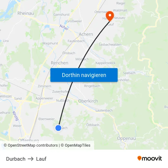 Durbach to Lauf map