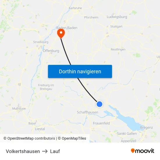 Volkertshausen to Lauf map