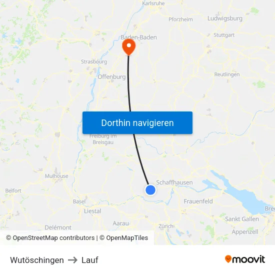 Wutöschingen to Lauf map