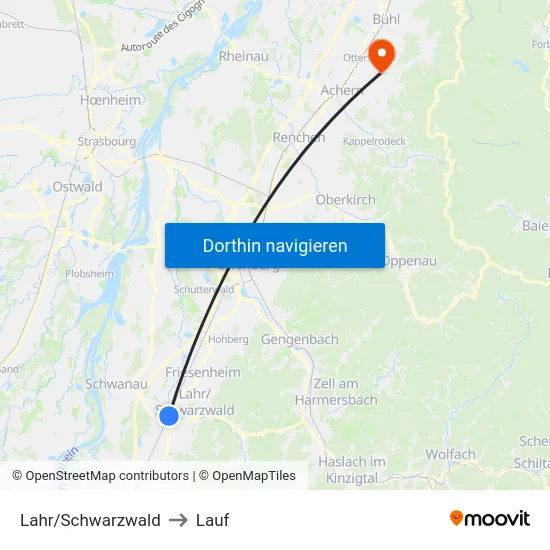 Lahr/Schwarzwald to Lauf map