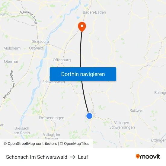 Schonach Im Schwarzwald to Lauf map