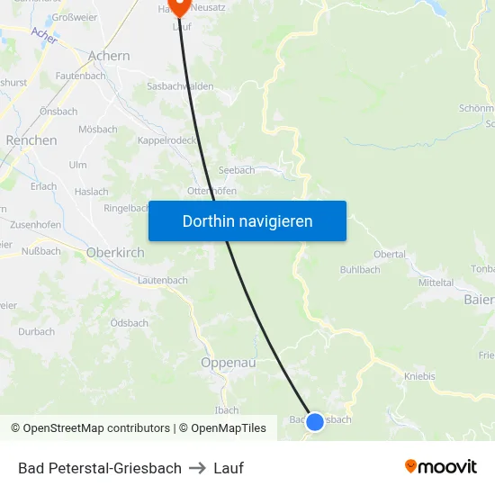 Bad Peterstal-Griesbach to Lauf map