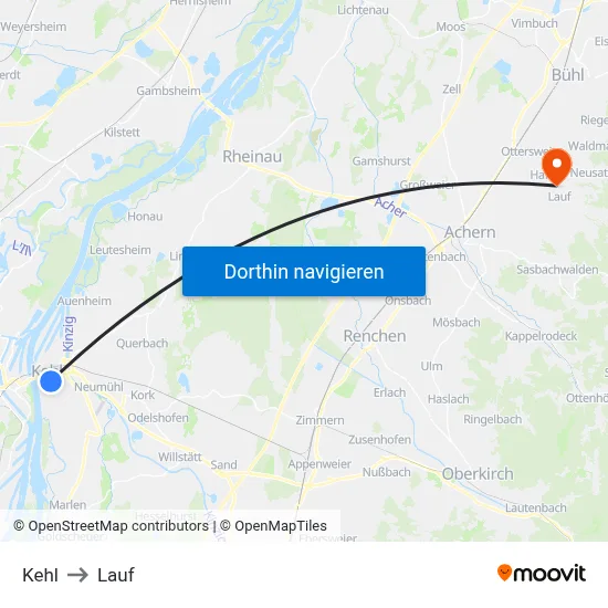 Kehl to Lauf map
