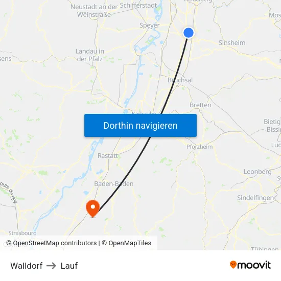 Walldorf to Lauf map
