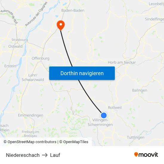 Niedereschach to Lauf map