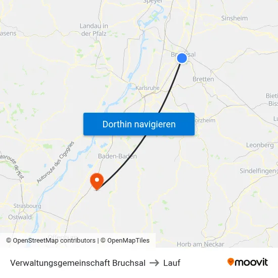 Verwaltungsgemeinschaft Bruchsal to Lauf map