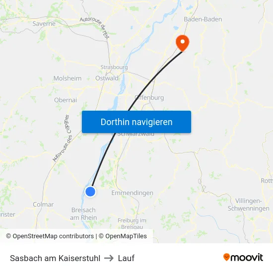 Sasbach am Kaiserstuhl to Lauf map