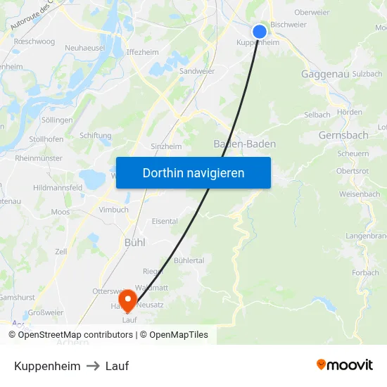 Kuppenheim to Lauf map