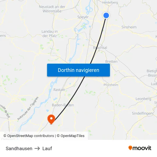 Sandhausen to Lauf map