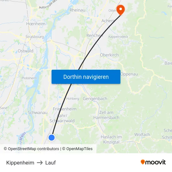 Kippenheim to Lauf map