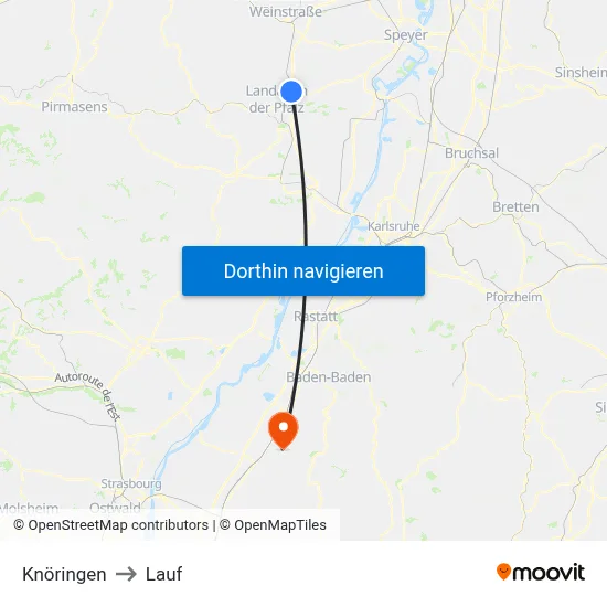 Knöringen to Lauf map