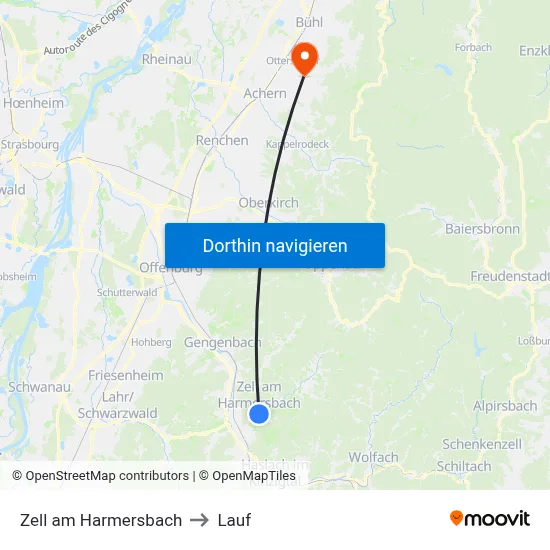 Zell am Harmersbach to Lauf map