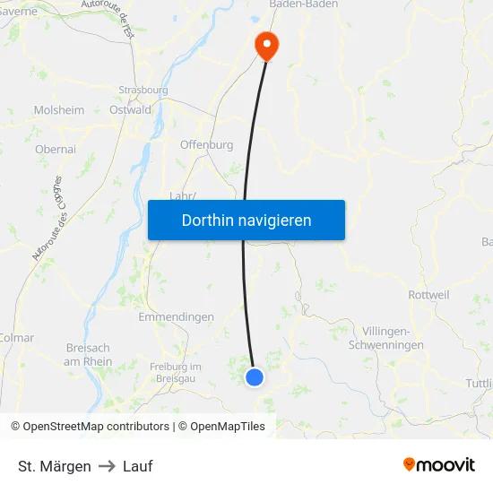 St. Märgen to Lauf map