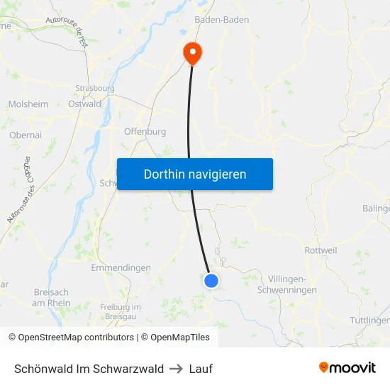 Schönwald Im Schwarzwald to Lauf map