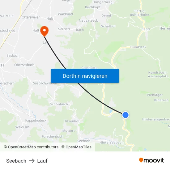 Seebach to Lauf map