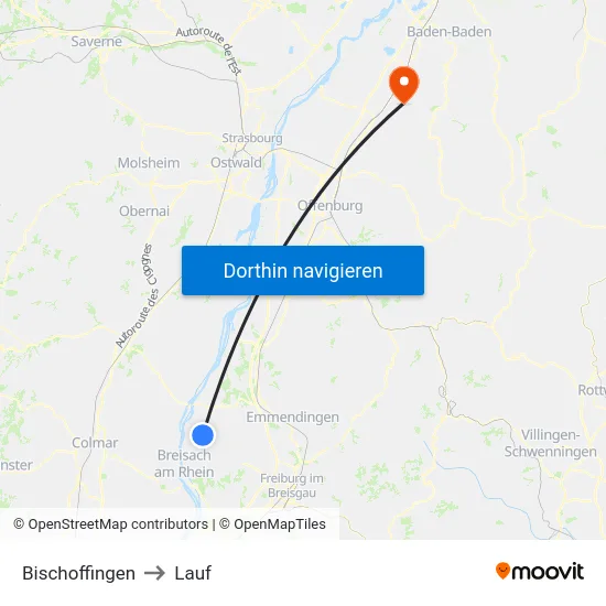 Bischoffingen to Lauf map
