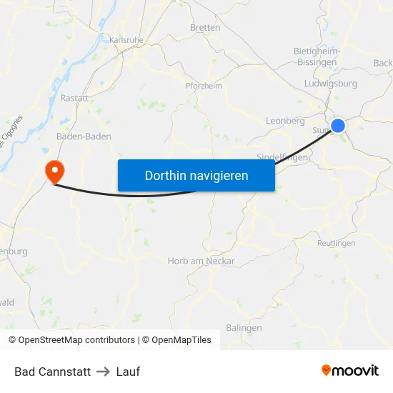 Bad Cannstatt to Lauf map