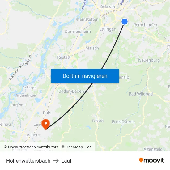 Hohenwettersbach to Lauf map