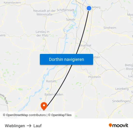 Wieblingen to Lauf map