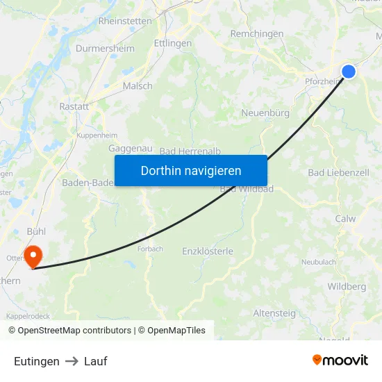 Eutingen to Lauf map