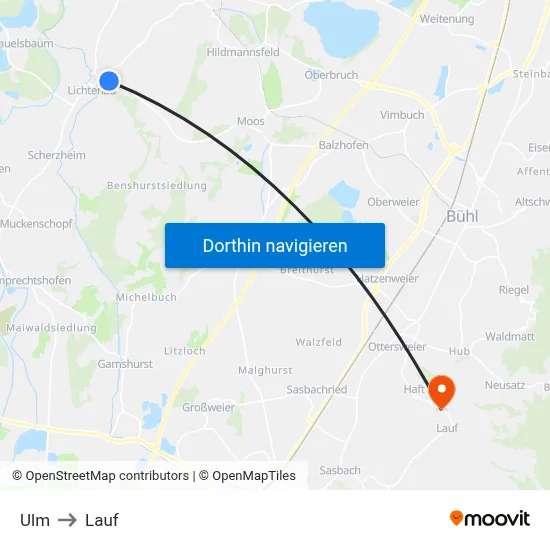 Ulm to Lauf map