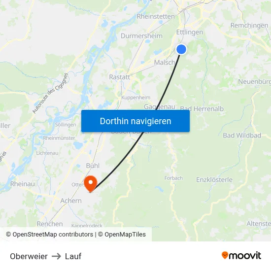 Oberweier to Lauf map
