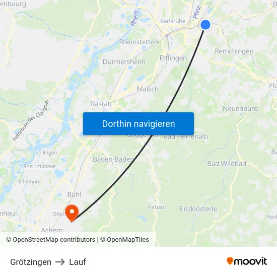 Grötzingen to Lauf map