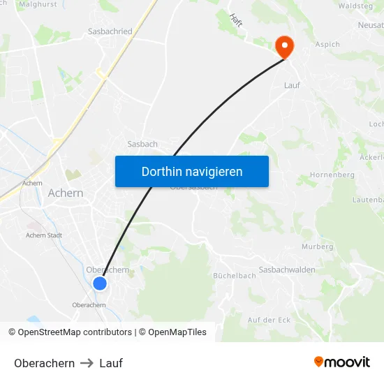 Oberachern to Lauf map