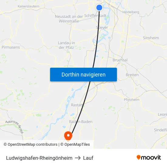 Ludwigshafen-Rheingönheim to Lauf map
