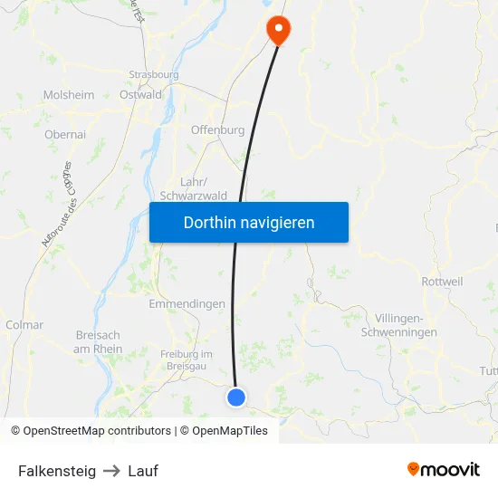 Falkensteig to Lauf map