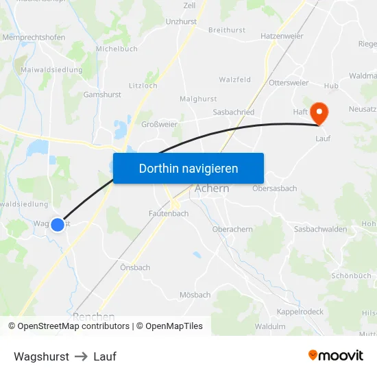 Wagshurst to Lauf map