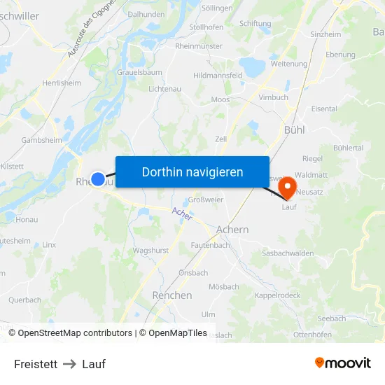Freistett to Lauf map