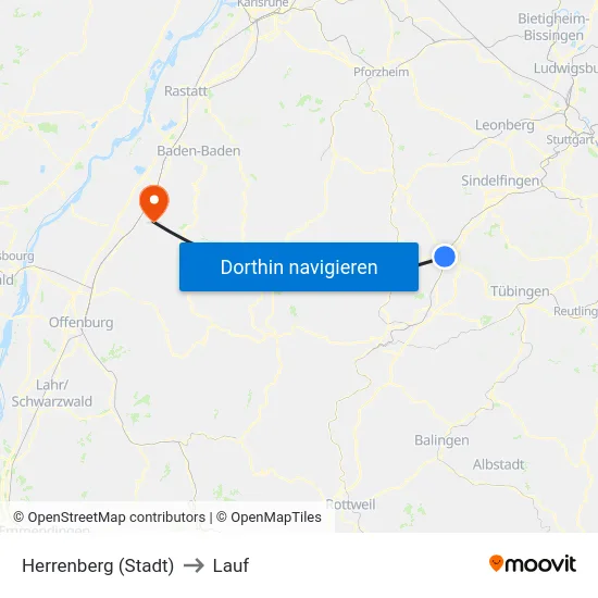 Herrenberg (Stadt) to Lauf map