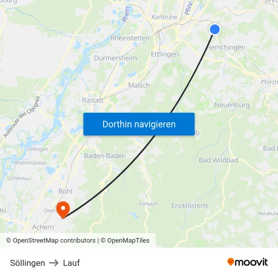 Söllingen to Lauf map