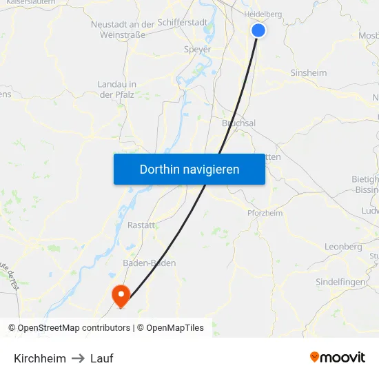 Kirchheim to Lauf map