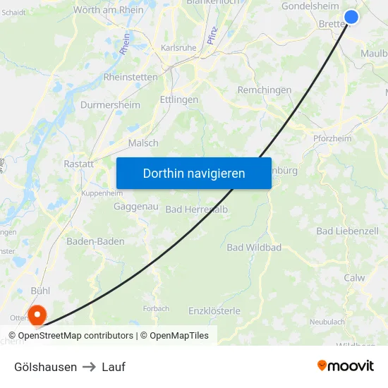 Gölshausen to Lauf map