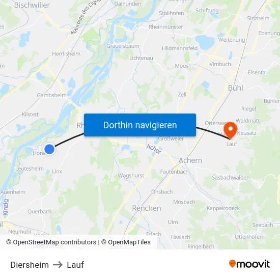 Diersheim to Lauf map