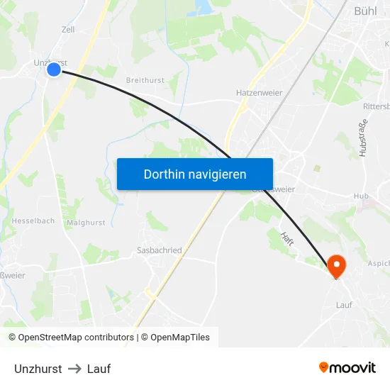 Unzhurst to Lauf map