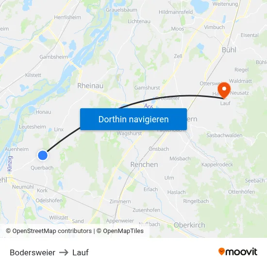 Bodersweier to Lauf map