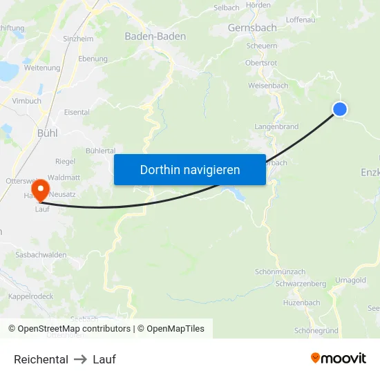 Reichental to Lauf map