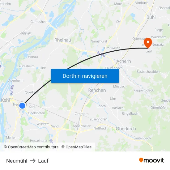 Neumühl to Lauf map