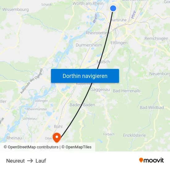 Neureut to Lauf map