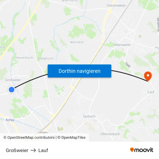 Großweier to Lauf map