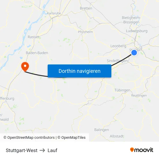 Stuttgart-West to Lauf map