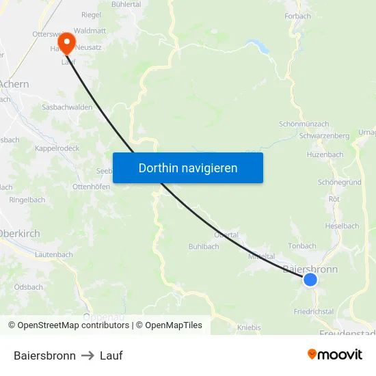 Baiersbronn to Lauf map