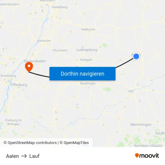Aalen to Lauf map